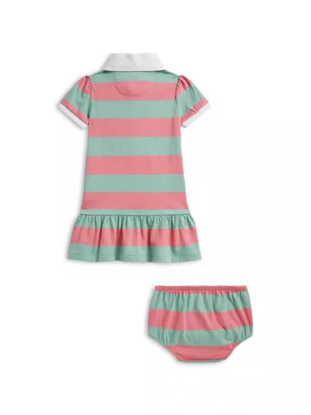 Ralph Lauren Pink and Mint Striped Polo Dress Bodysuit with White Collar